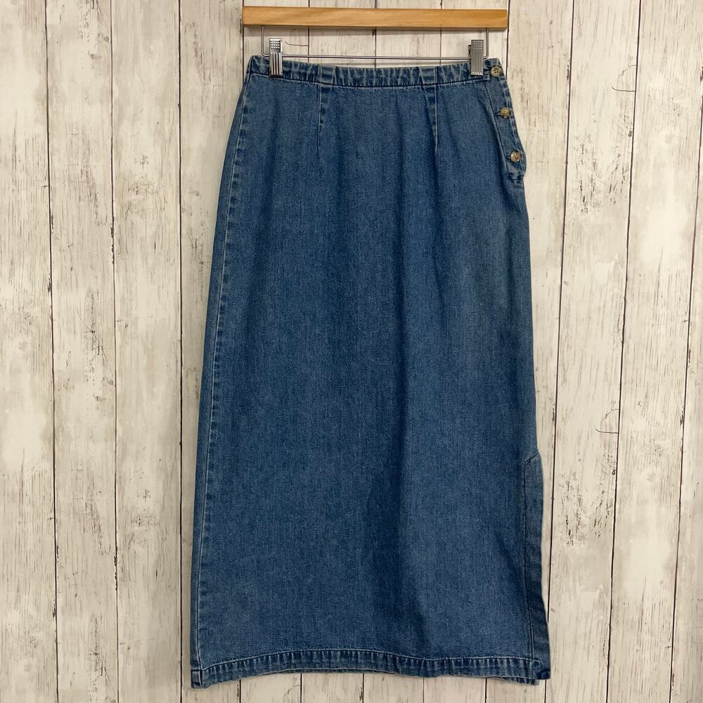 Eddie Bauer Denim Maxi Skirt 2P Petite Blue Jean Modest Coastal Grandmother
